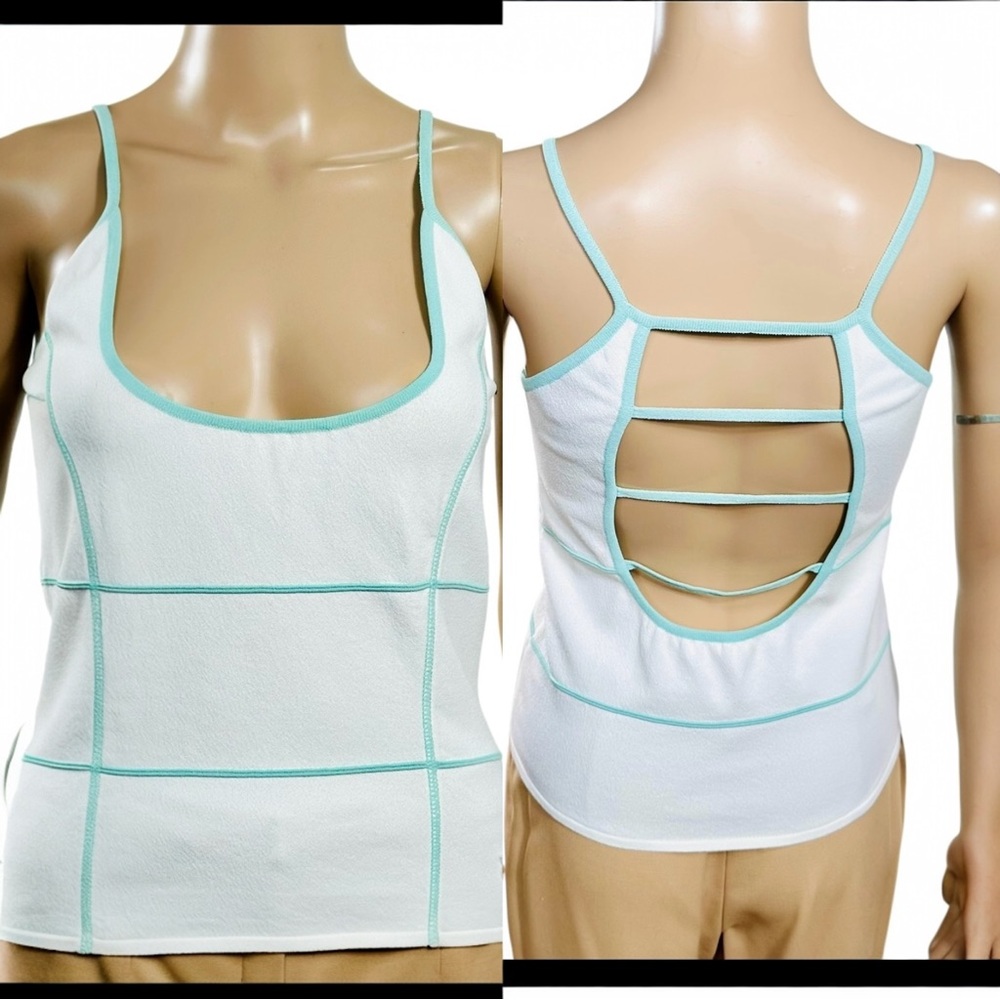 Salvatore Ferragamo white tank top with light blue accents SZ M